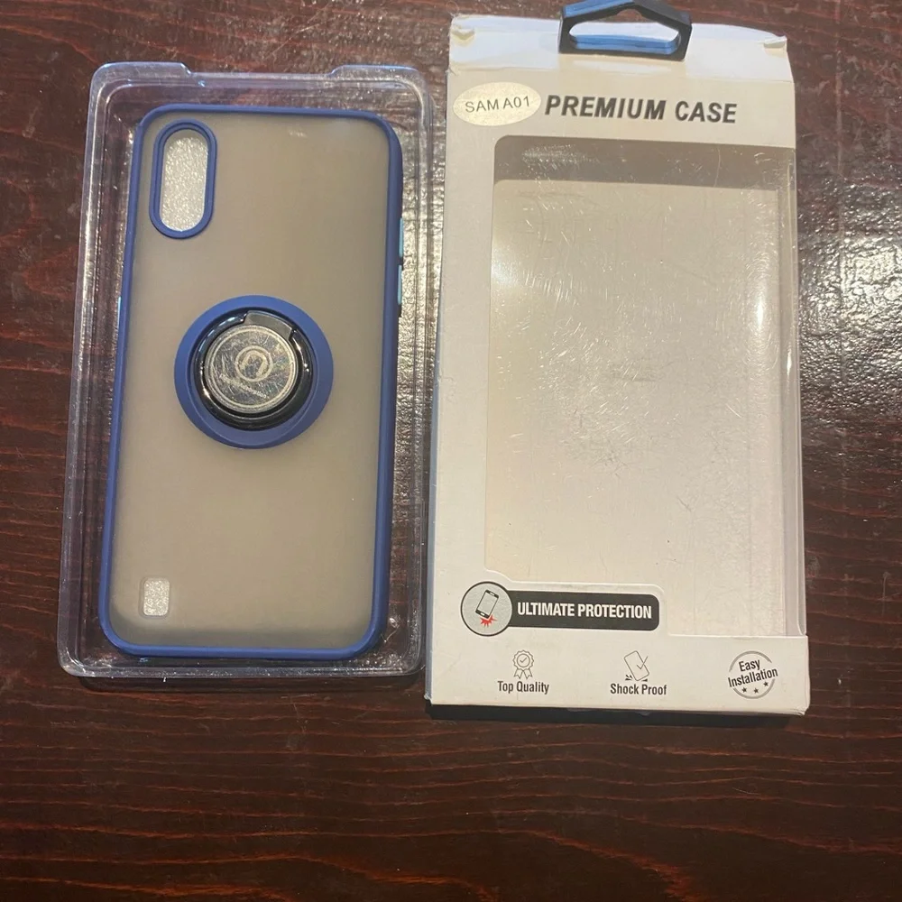 Samsung A01 Bi-material Metal Ring Function Stand blue phone case